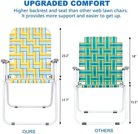 VINGLI Patio Lawn Webbed Folding Chairs Set of 2, Outdoor Beach Chair Portable Dining Chair for Outdoor Yard, Garden (Yellow, Classic)