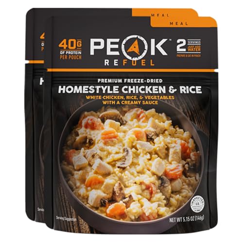 Peak Refuel Homestyle Chicken and Rice | Freeze Dried Backpacking and Camping Food | Amazing Taste | High Protein | Real Meat | Quick Prep Meals (2-Pack)