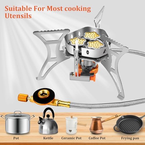 6800W Portable Windproof Camping Stove - Foldable Backpacking Stove with Piezo Ignition, Fuel Canister Adapter & Carry Case for Outdoor Cooking, Hiking & Picnics