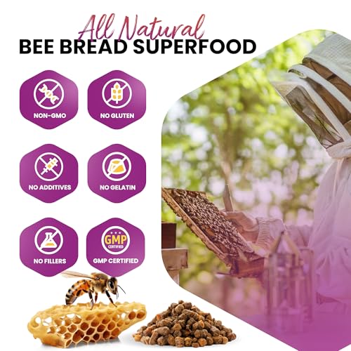 HONEYBEEZONE Bee Bread Capsules – Nutrient-Rich Superfood for Energy Boost, Immune Support Supplement | Non-GMO, Gluten-Free, 60 Easy-to-Swallow Veggie Capsules