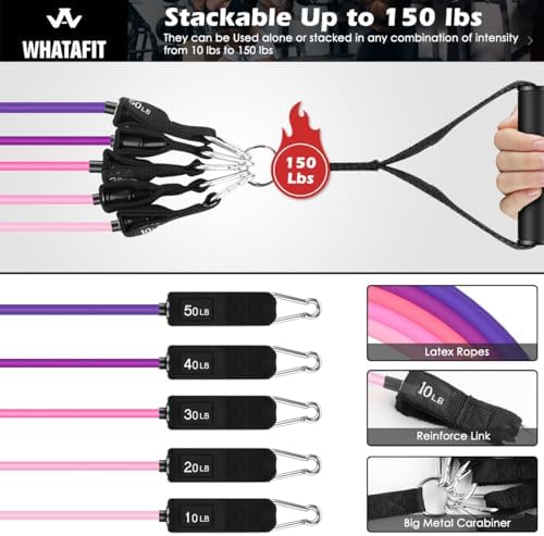 WHATAFIT Resistance Bands, Exercise Bands,Resistance Bands for Working Out, Work Out Bands with Handles for Men and Women Fitness, Strength Training Home Gym Equipment