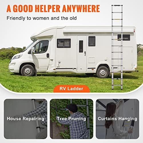 VEVOR Telescoping Ladder, 12.5 FT Aluminum One-Button Retraction Collapsible Extension Ladder, 375 LBS Capacity w/Non-Slip Feet, Portable Multi-Purpose Compact Ladder for Home, RV, Loft, ANSI Listed