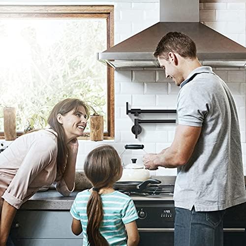 WOWOW Pot Filler Faucet Matte Black, Brass Pot Filler Wall Mount Kitchen Stove Faucet with Double Joint Swing Arms