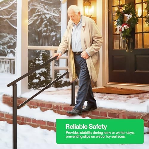 VIVOSUN Outdoor Handrail, 4 Step Stair Handrail, 54" x 36" Fits 1 to 4 Steps, Wrought Mattle Iron Handrail for Concrete Steps, Porch Steps, One-Step Assembly, Black