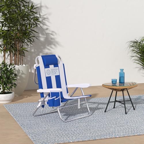 Luxury Sturdy Extra Comfort Backpack Beach Chair/Bundle of 2 Units (Blue White Stripes)