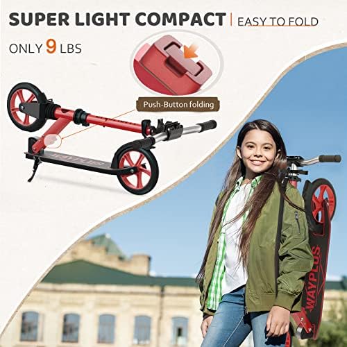 Kick Scooter for Ages 6+,Kid, Teens & Adults. Max Load 240 LBS. Foldable, Lightweight, 8IN Big Wheels for Kids, Teen and Adults, 4 Adjustable Levels. Bearing ABEC9
