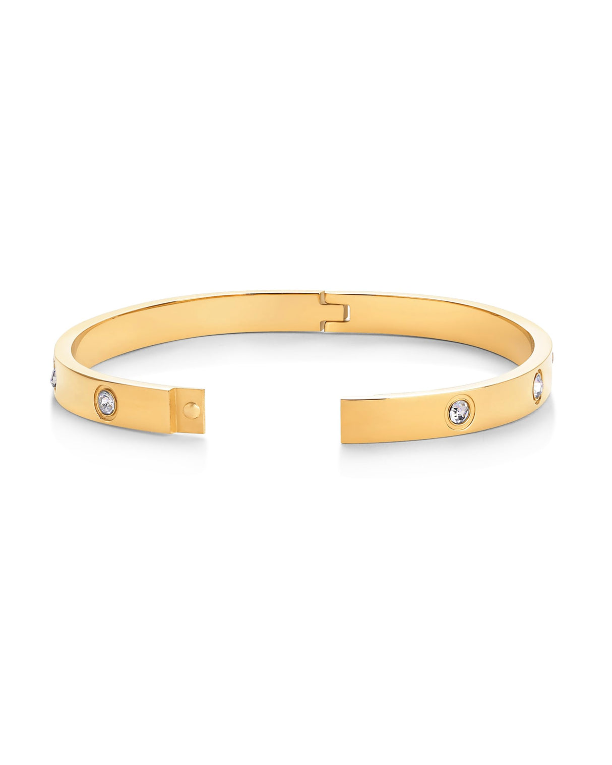 PAVOI Waterproof Bracelet for Women - 14K Yellow Gold Plated Bangle with Cubic Zirconia - Stainless Steel Hinge Bracelet Jewelry Gifts - 6.5"