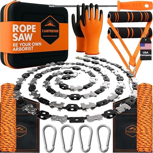 High Limb Rope Saw 53 In - Zero Effort 360 Rope Chain Saw - Sharp Manual Tree Limb Cutter - Hand Chainsaw with Ergonomic Handles and Carrying Case - Fast and Easy Pocket Chainsaw