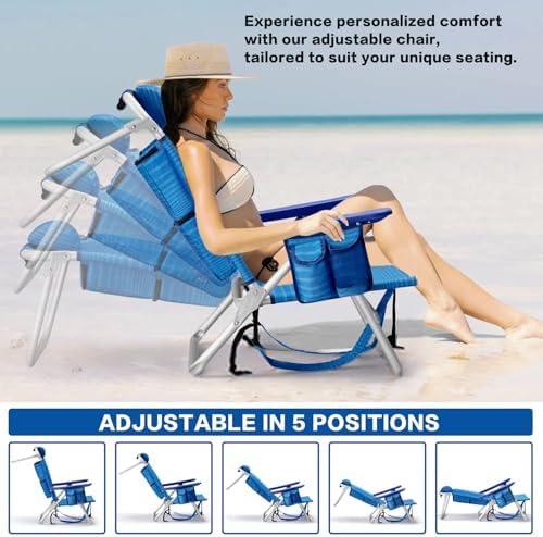 LEMBERI Backpack Beach Chair with Umbrella for Adults,1/2 Pack Folding Heavy Duty Camping Chair with Large Pockets and Cup Holder,Adjustable high Beach Lounge Chairs with Towel Rack (1, Navy Blue)
