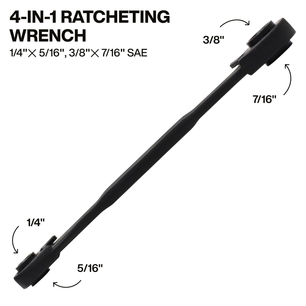 KLEIN TOOLS 68214 4-in-1 Reversible Ratchet Wrench, Box Wrench, SAE Hex Sizes 1/4, 5/16, 3/8, and 7/16-Inch, 90-Tooth Ratchet, Pass-Through Design