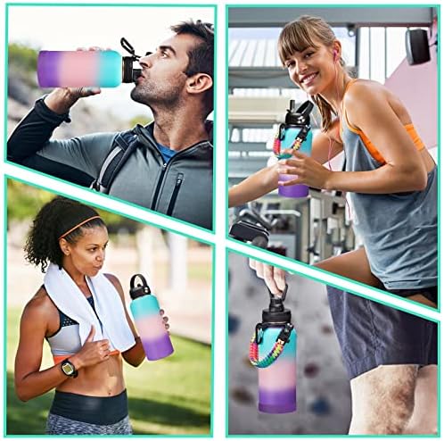 Insulated Stainless Steel Water Bottle - 32/40/64/128 oz Water Bottles with Straw & Spout Lids, Paracord Handle and Carrier Pouch, Workout Water Flask Bottle for Women Men Sport Activities