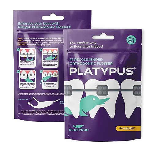 Platypus Orthodontic Flossers for Braces | Ortho Picks for Adults & Kids | Fits Under Arch Wire | Non-Damaging | Encourage Flossing Habits | Floss Teeth in Under Two Minutes (40 Count (Pack of 4))