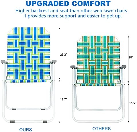 VINGLI Patio Lawn Webbed Folding Chairs Set of 2, Outdoor Beach Portable Lawn Chair Camping Chair Beach Chair for Yard, Garden Dining (Blue, Classic)