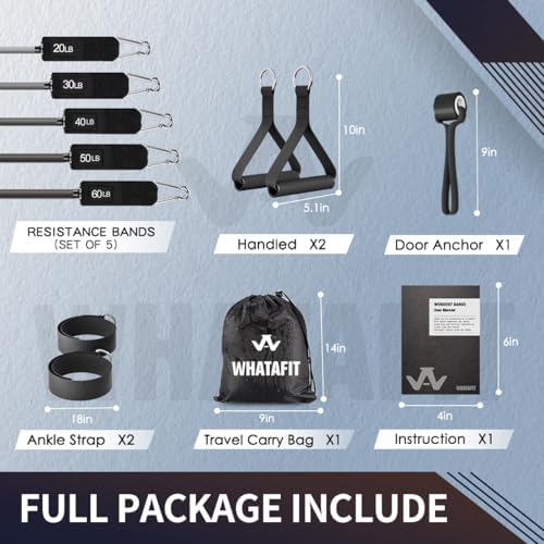 WHATAFIT Resistance Bands, Exercise Bands,Resistance Bands for Working Out, Work Out Bands with Handles for Men and Women Fitness, Strength Training Home Gym Equipment