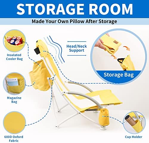 Nice C Beach Chair, Beach Chairs for Adults with Umbrella and Cooler, High Back, Cup Holder & Carry Bag & Heavy Duty Compact Outdoor, Camping (Set of Yellow)