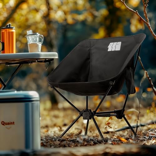 Lightweight Camping Chair, Portable Camping Chair with Carry Bag for Adults, Low Back Folding Compact Outdoor Chair for Backpacking, Hiking, Beach Garden, Picnic, and Travel (Black)