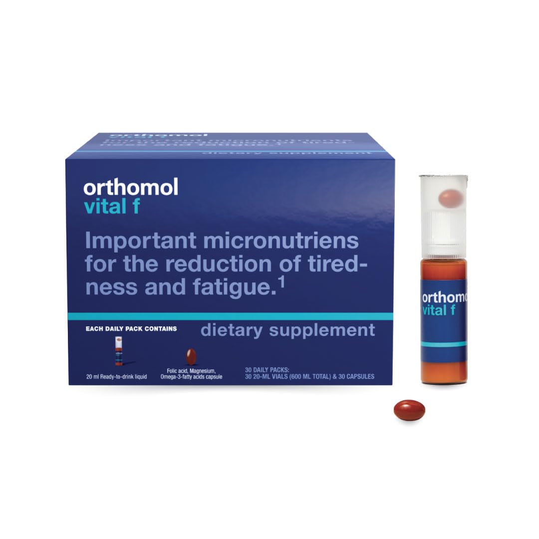 Orthomol Vital F Vial for Women, 30-Day Vitamin Supplement – Daily Energy, Fatigue Reduction & Vitality Support with Vitamins A, B, C, D, E, K, Omega-3 & Iodine