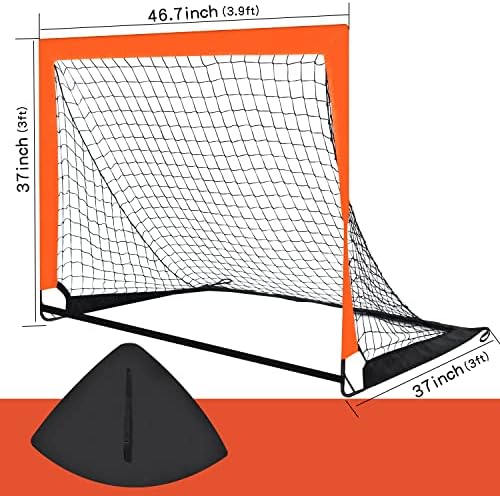 2 Pack 4’ x 3’ Size Portable Kid Soccer Goals for Backyard, Indoor and Outdoor Pop Up Soccer Goals, Orange, Theresduet