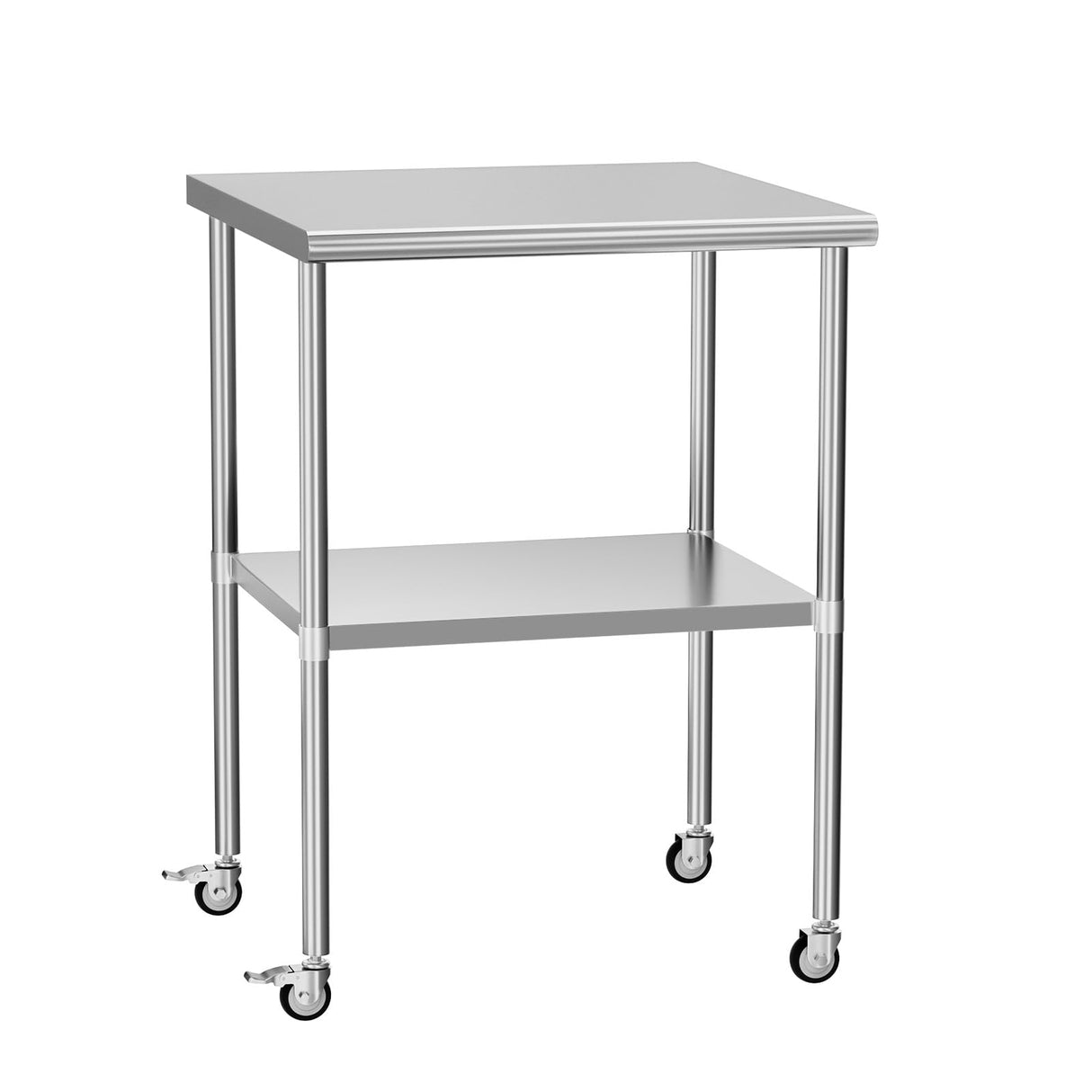 HOCCOT Stainless Steel Table with Wheels 30" x 30" Utility Worktable with Adjustable Undershelf for Commercial Kitchen, Garage, Restaurant