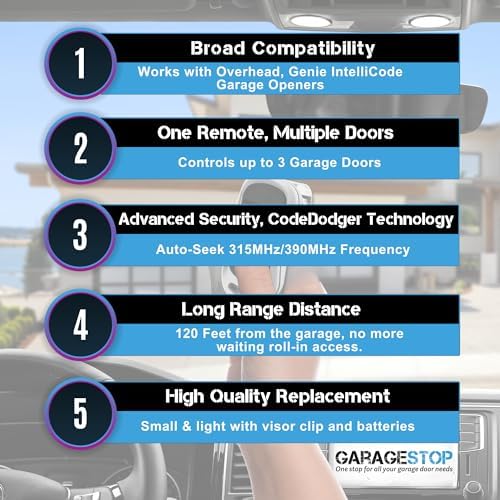 Garage Stop 2X for Genie Intellicode Garage Door Remote, G3T-BX G3T-R 3-Button Genie Garage Door Opener Remote Replacement, Auto-Seek Dual Frequency (1997 to Present)