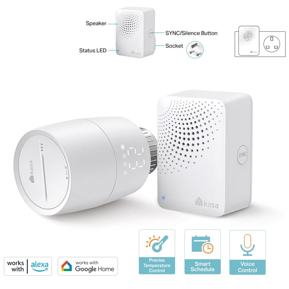 TP-Link Kasa Smart Thermostat Radiator Valve, Smart Radiator Valve, Energy Saving, LED display Radiator Thermostat Valve, Smart TRV Schedule, Works with Alexa & Google, Easy installation(KE100 KIT)