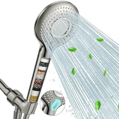 FEELSO Filtered Shower Head with Handheld, High Pressure 3 Spray Mode Showerhead with 15 Stage Water Softener Filters Beads for Hard Water - Remove Chlorine - Reduces Dry Itchy Skin, Brushed Nickel