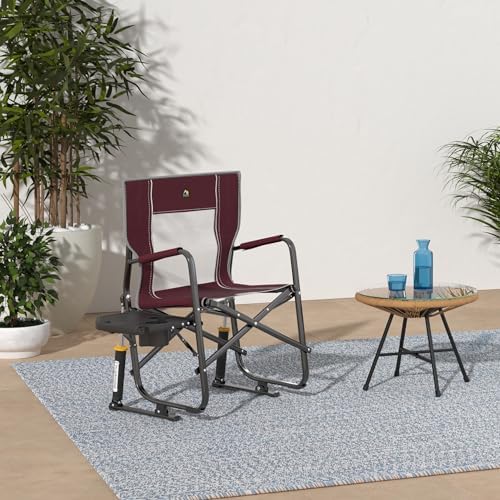 GCI OUTDOOR Freestyle Rocker XL with Side Table Camping Chair | Portable Folding Rocking Chair with Solid, Durable Armrests, Drink Holder & Comfortable Backrest — Red