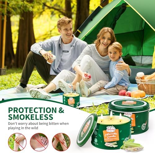 Citronella Candles Outdoor, Large 3-Wick Outdoor Candles for Patio Garden, Nature Soy Wax Lemomgrass Outside Candle, Long Lasting Decorative Summer Candle for Garden Camping, Backyard