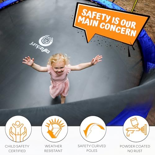 JUMPZYLLA Trampoline Outdoor 8FT 10FT 12FT 14FT 15FT 16FT with Enclosure and Ladder, ASTM Approved Recreational Trampoline for Kids and Adults, Anti-Rust Coated Frame
