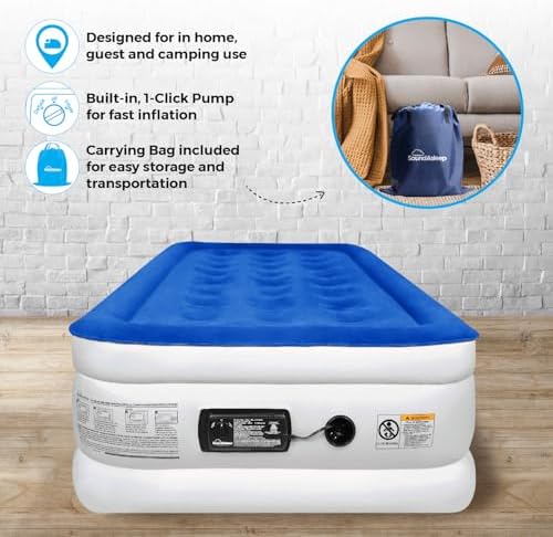 SoundAsleep Dream Series Luxury Air Mattress with ComfortCoil Technology & Built-in High Capacity Pump for Home & Camping- Double Height, Adjustable, Inflatable Blow Up, Portable - Twin XL Size
