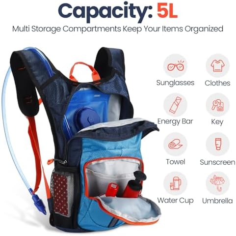 Kids Hydration Backpack with 1.5L Water Bladder Hiking Backpack Lightweight for Boys or Girls Children Biking Climbing Running Cycling