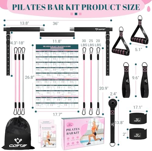 Pilates Bar Kit with Resistance Bands, Multifunctional Yoga Pilates Bar with Heavy-Duty Metal Adjustment Buckle, Portable Home Gym Pilates Resistance Bar Kit for Women Full Body Workouts