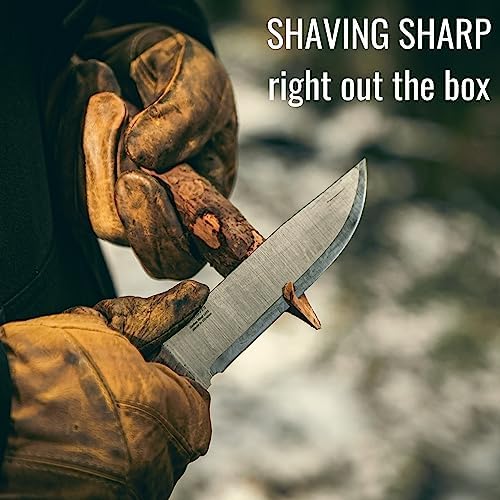 BPS Knives Adventurer - Bushcraft Knife - Fixed-Blade Carbon Steel Knife with Leather Sheath and Firestarter - Outdoor Full Tang Knives - Camping Knives - Survival Tactical Camp Knives
