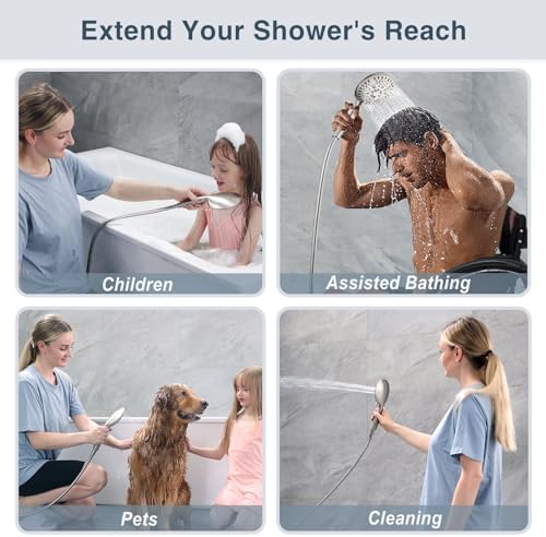 BRIGHT SHOWERS Shower Hose For Hand Held Shower Heads, 96 Inches Cord Extra Long Stainless Steel Hand Shower Hose, Ultra-Flexible Replacement Part with Brass Insert, Brushed Nickel