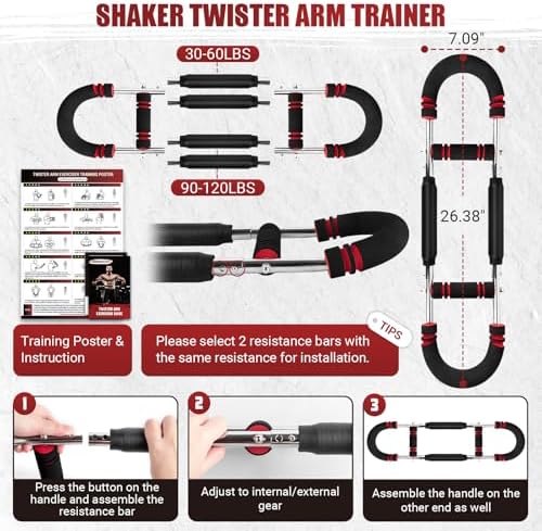 Twister Arm Trainer, Adjustable Twister Arm Chest Exerciser with 4 Spring & Training Poster for Men & Women, Detachable Power Twister Home Fitness Equipment for Enhancing Upper Body Muscle