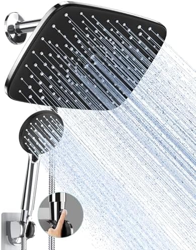 Veken 11.8 Rectangle Inch Rain Shower Head - Shower Heads with 6 Modes Handheld Spray Combo - Wide Rainfall shower with 70" Hose - 1.8gpm Dual Showerhead with Anti-Clog Nozzles - Chrome