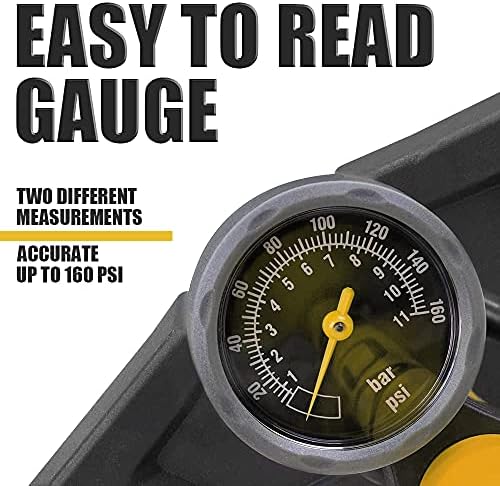 BV Bicycle Pump Durable Bike Floor Pump 17/24 inch Smart Valve Head, 160 psi, Automatically Reversible Presta and Schrader