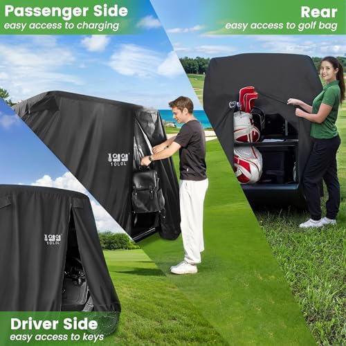10L0L 2/4/4+2 Passenger Golf Cart Cover Fits for Yamaha EZGO Club Car, 420D Waterproof Durable Polyester Golf Cart Cover with Three Zipper Doors Windproof Sunproof - Black/Army Green/Sliver