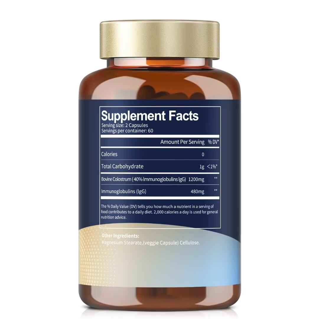 Totaria Bovine Colostrum Supplement Capsules for Gut Health, Hair Growth, Beauty and Immune Support - USA Farm Grass Fed - No Fillers, GMP Certified Calostro Bovino para Adultos Organico, 60 Servings