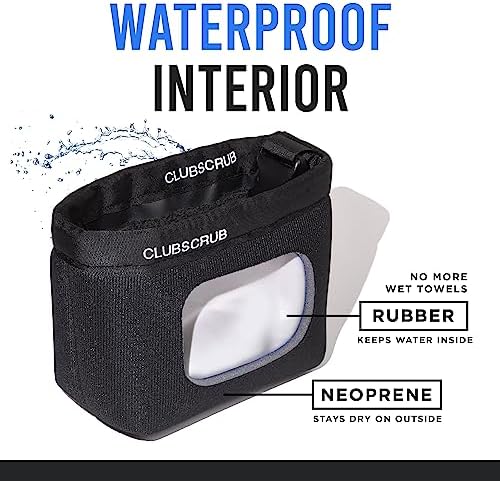 Golf Club and Golf Ball Cleaning Bag, Waterproof Clean Face Technology Liner, Detachable Clip, Machine Washable, Cleans Club Grooves, Dry Exterior (Neoprene or Microfiber Option Available)