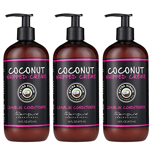 RENPURE Coconut Whipped Creme Leave-In Conditioner, Basic, Fragrance, 16 Fl Oz (Pack of 3)