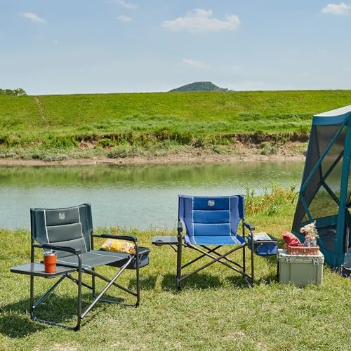 TIMBER RIDGE XXL Oversized Directors Chair 600lbs - Heavy Duty Camping Chair with Cooler Bag & Table, Portable Folding Chair with Wide Seat for Tailgating, Patio, Outdoor - Blue