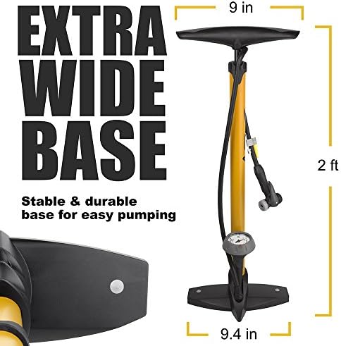 BV Bicycle Pump Durable Bike Floor Pump 17/24 inch Smart Valve Head, 160 psi, Automatically Reversible Presta and Schrader