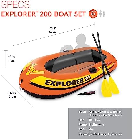 INTEX Explorer Inflatable Boat Series: Dual Air Chambers – Welded Oar Locks – Grab Handles – Bow Rope – Sporty Design