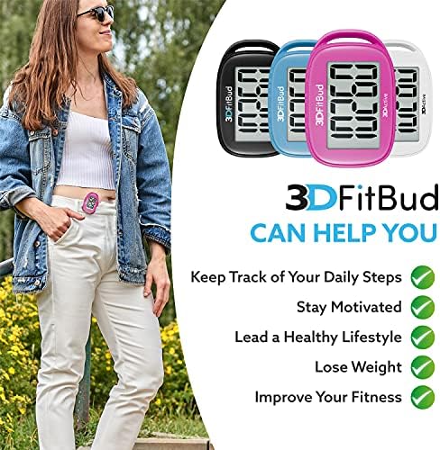 3DFitBud Simple Step Counter Walking 3D Pedometer from 3DActive with Clip & Lanyard - A420S
