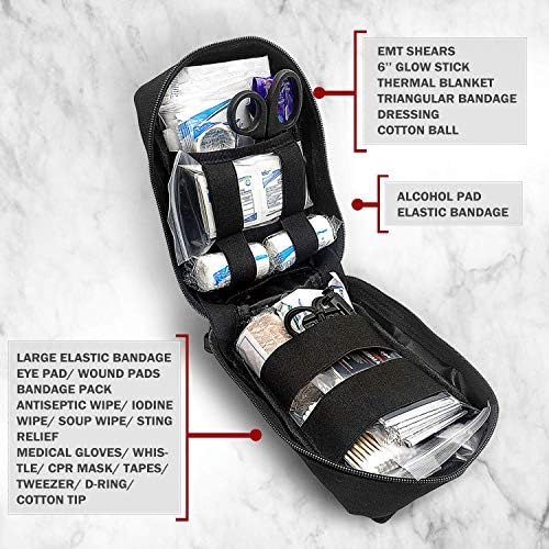 200 Pieces First Aid Kit IFAK Survival Kit Molle System Compatible Pouch, Emergency Kit Gift for Men, Dad, Husband, for Outdoor, Camping, Hunting, Hiking, Home, Earthquake, Disasters Black