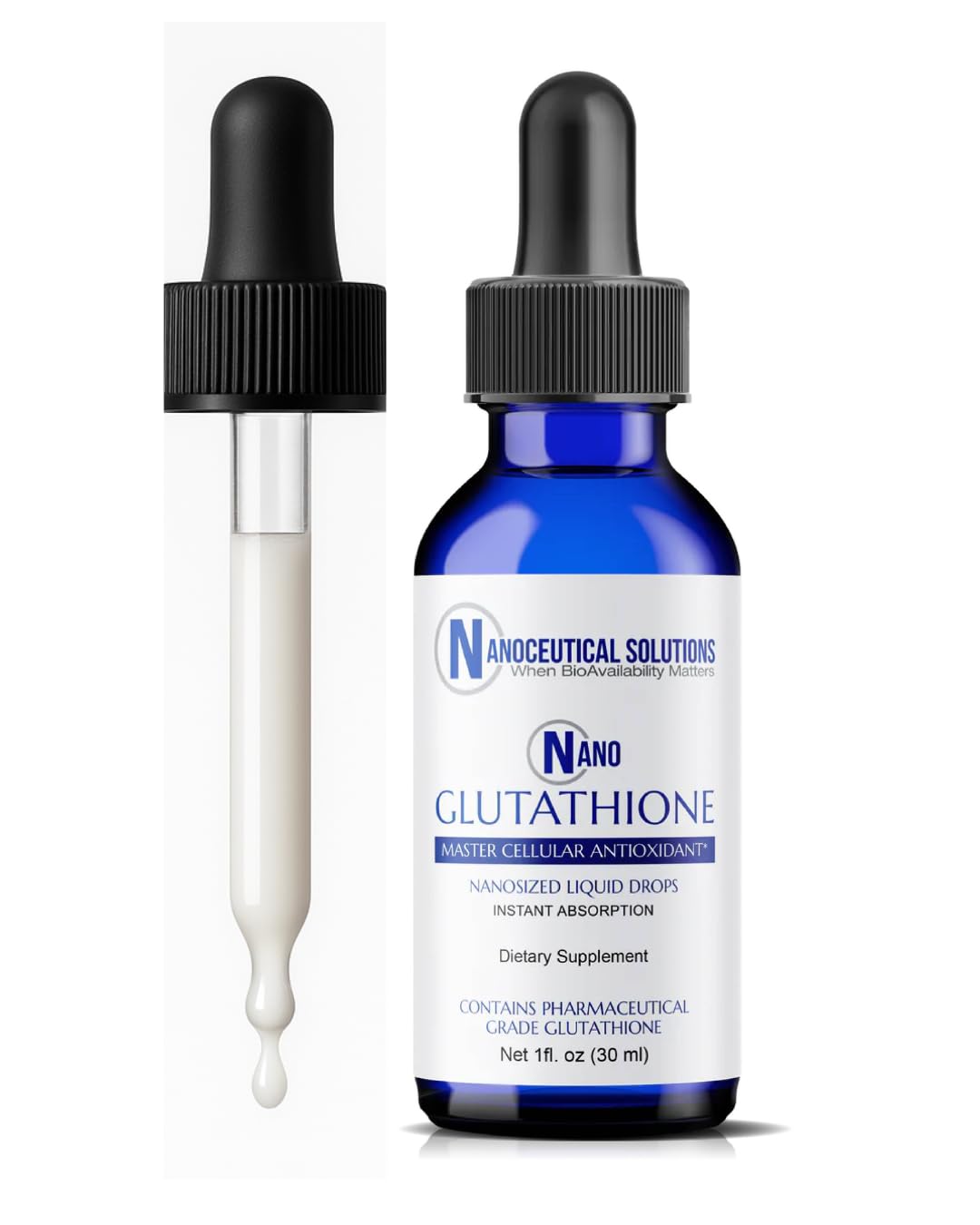 Nano Glutathione Drops by Nanoceutical Solutions, Pharmaceutical Grade Liquid Supplement, Ultra-Efficient Absorption, Up to 8 Times Higher Than Glutathione Capsules | 30 Servings