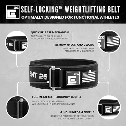 Self-Locking Weight Lifting Belt - Premium Weightlifting Belt for Serious Functional Fitness, Weight Lifting, and Olympic Lifting Athletes - Lifting Support for Men and Women - Deadlift Training Belt