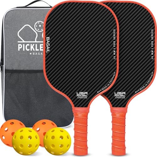 BAGAIL Pickleball Paddles, USAPA Approved Fiberglass Surface Pickleball Set, Lightweight Pickle Ball Rackets with 4 Balls, 1 Bag, Designed in California for Traction and Stability