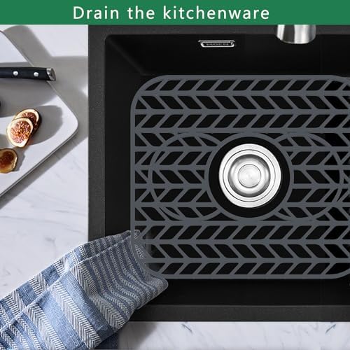 GUUKIN Sink Protectors for Kitchen sink, 13 5/8" x 11 5/8" Folding Non-slip Silicone Sink Mat Grid for Bottom of Farmhouse Stainless Steel Porcelain with 3 Reserved Holes Pack of 2